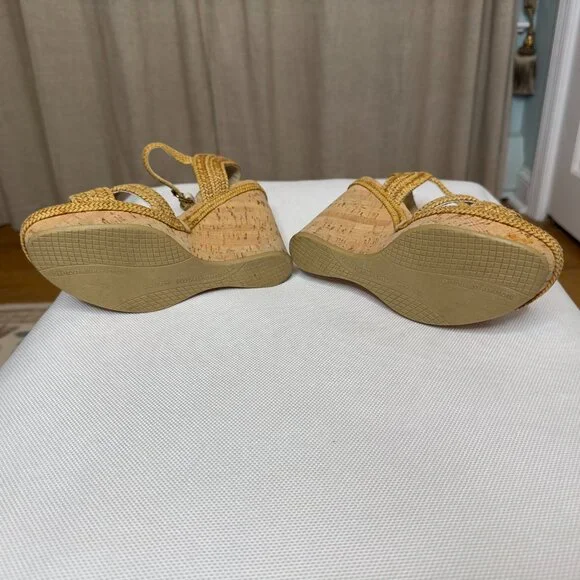 Stuart Weitzman Minx Stappy Wedges Shoes with Cork and Raffia Size 7 - Picture 9 of 16